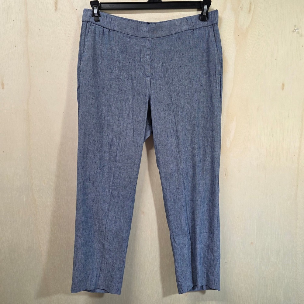 J.Jill Linen Stretch Blue Straight Leg Elastic Back Pants Womens Medium